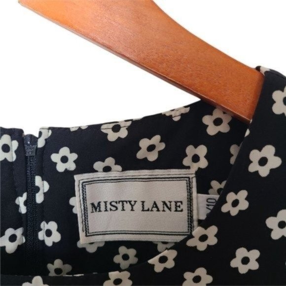 Vintage Misty Lane Black Daisy Floral Dress size 9 10 - Picture 5 of 9